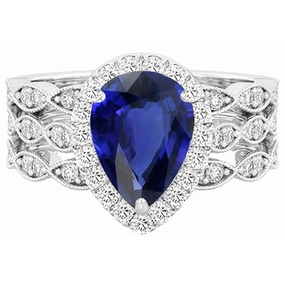 natural round sapphire 4.50ct ring on white background