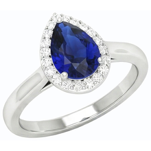Halo Pear Deep Blue Sapphire Ring White Gold 3 Carats Jewellery