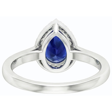 Halo Pear Deep Blue Sapphire Ring White Gold 3 Carats Jewellery