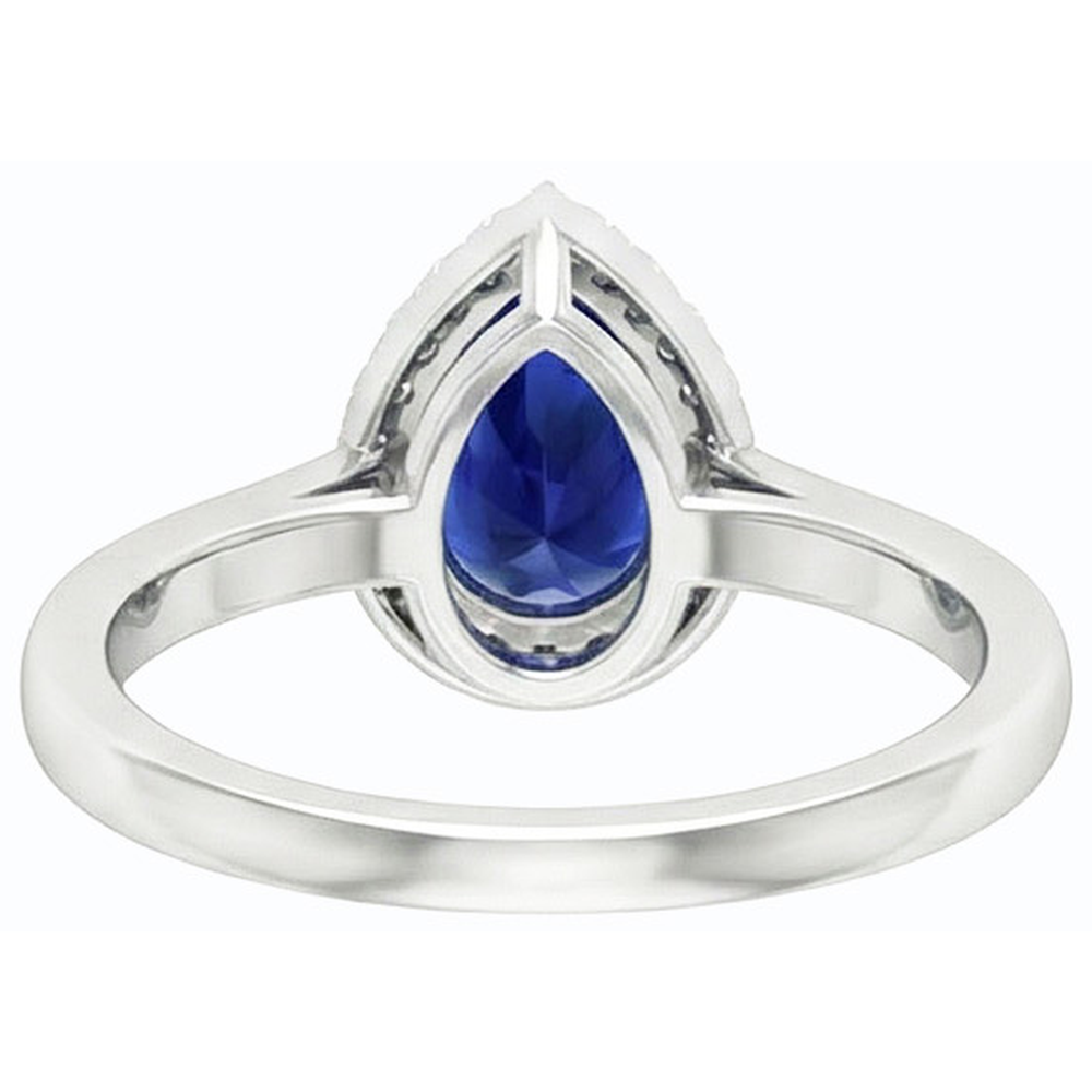 Halo Pear Deep Blue Sapphire Ring White Gold 3 Carats Jewellery