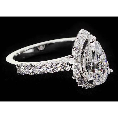 Halo Pear Genuine Diamond Anniversary Ring 2.75 Carats White 