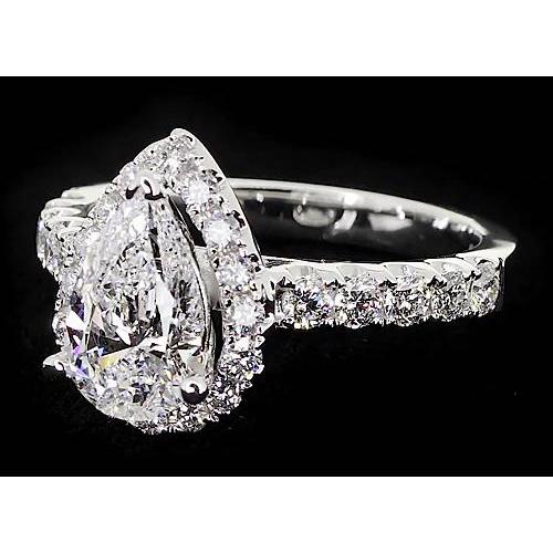 Halo Pear Genuine Diamond Anniversary Ring Carats White Gold 14K