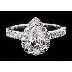 Halo Pear Genuine Diamond Anniversary Ring 2.75 Carats White Gold 14K
