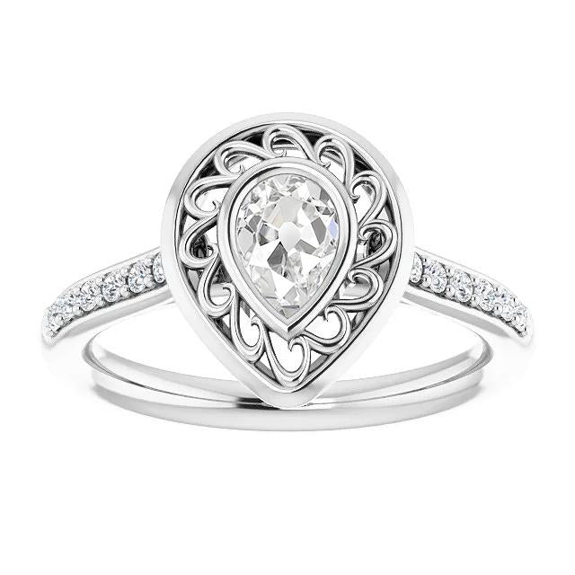 Halo Pear Old Cut Natural Diamond Ring With Accents Bezel Set 2.50 Carats