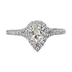 Halo Pear Old Mine Cut Natural Diamond Ring Jewelry 5 Carats