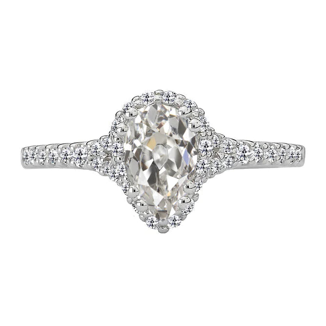 Halo Pear Old Mine Cut Natural Diamond Wedding Ring White Gold 4.50 Carats