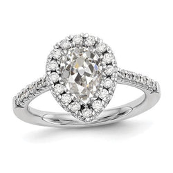 Halo Pear Old Miner Natural Diamond Ring 3.70 Carats Gold 14K