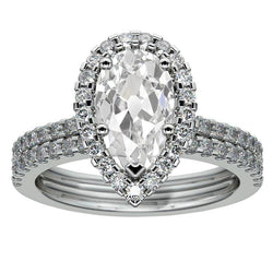 Halo Pear Old Miner Real Diamond Engagement Ring Set 5.75 Carats Pave Set