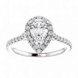 Halo Pear & Round Natural Diamond Ring Solitaire With Accents 1.50 Ct.