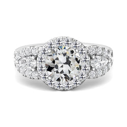 Halo Pear & Round Old Cut Genuine Diamond Wedding Ring 7 Carats 14K Gold