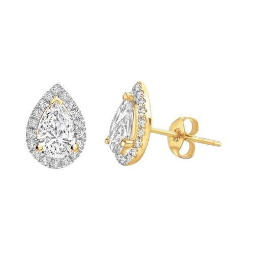Halo Pear & Round Real Diamond Lady Stud Earrings 3.30 Ct. Yellow Gold 14K