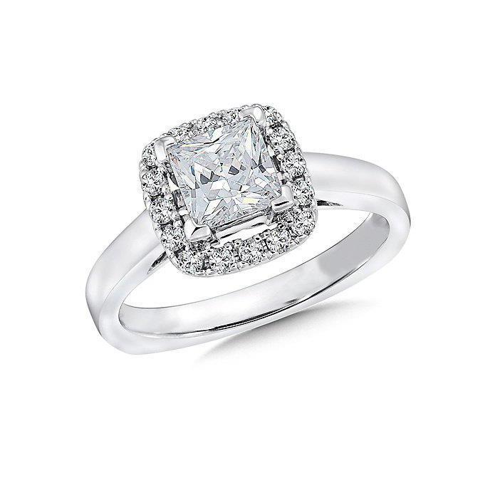 Halo Princess & Round 2.30 Carats Real Diamond Ring White Gold 14K