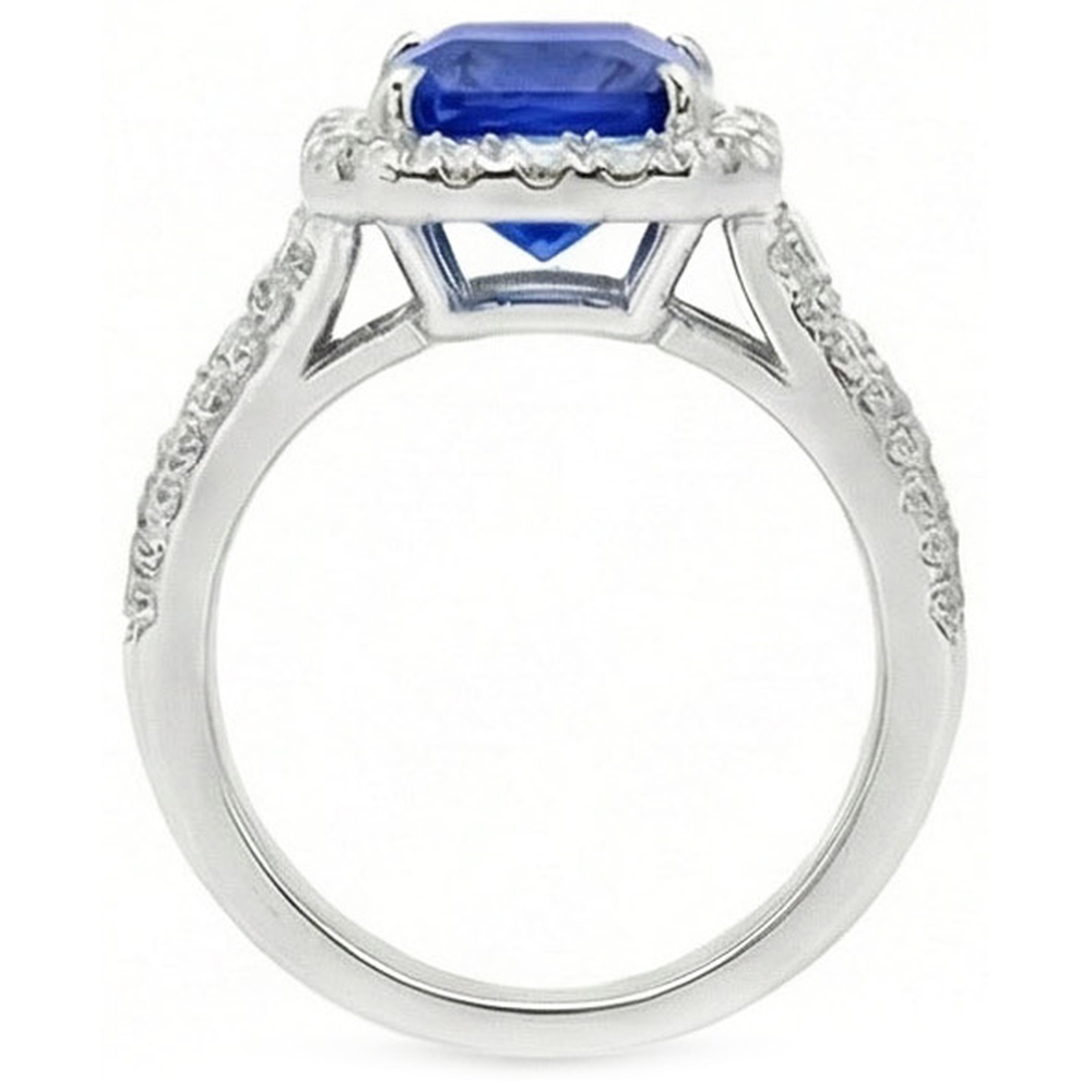 Halo Radiant Ceylon Sapphire Natural Earth Mined Diamond Ring Jewellery 3.50 Carats