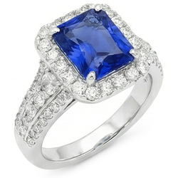 Halo Radiant Ceylon Sapphire Natural Earth Mined Diamond Ring Jewellery 3.50 Carats