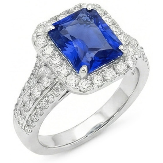 Halo Radiant Ceylon Sapphire Natural Earth Mined Diamond Ring Jewellery 3.50 Carats