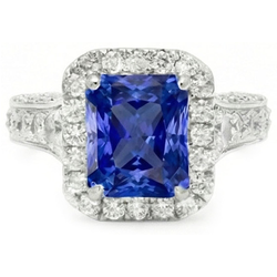 Halo Radiant Ceylon Sapphire Natural Earth Mined Diamond Ring Jewellery 3.50 Carats