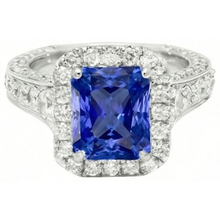 Halo Radiant Ceylon Sapphire Natural Earth Mined Diamond Ring Jewellery 3.50 Carats