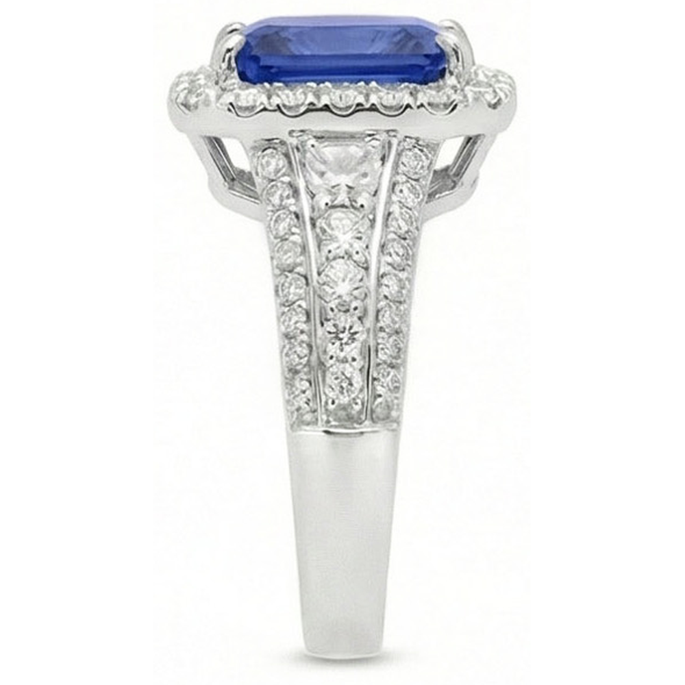 Halo Radiant Ceylon Sapphire Natural Earth Mined Diamond Ring Jewellery 3.50 Carats