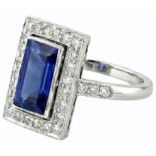 Halo Radiant Ceylon Sapphire Ring Antique Style & Natural Earth Mined Diamonds 4 Carats