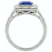 Halo Radiant Ceylon Sapphire Ring Antique Style & Natural Earth Mined Diamonds 4 Carats