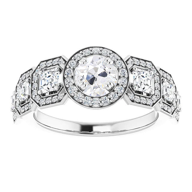 Halo Radiant & Round Old Miner Natural Earth Mined Diamond Ring With Accents 8 Carats