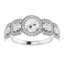 Halo Radiant & Round Old Miner Natural Earth Mined Diamond Ring With Accents 8 Carats