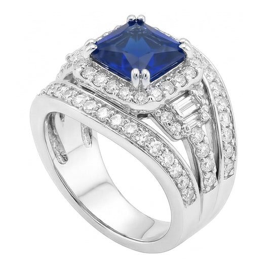 Halo Radiant Sapphire Natural Earth Mined Diamond Engagement Ring With Jacket 4.50 Carats