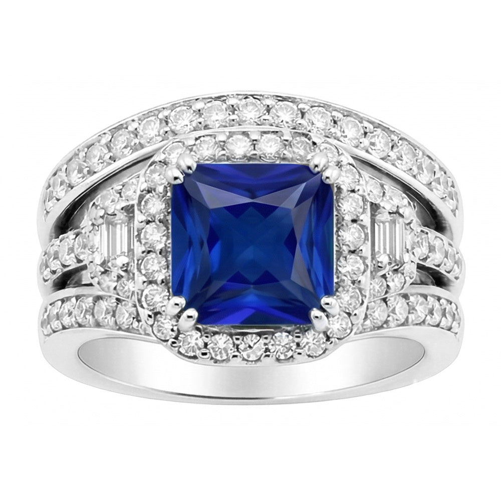 Halo Radiant Sapphire Natural Earth Mined Diamond Engagement Ring With Jacket 4.50 Carats