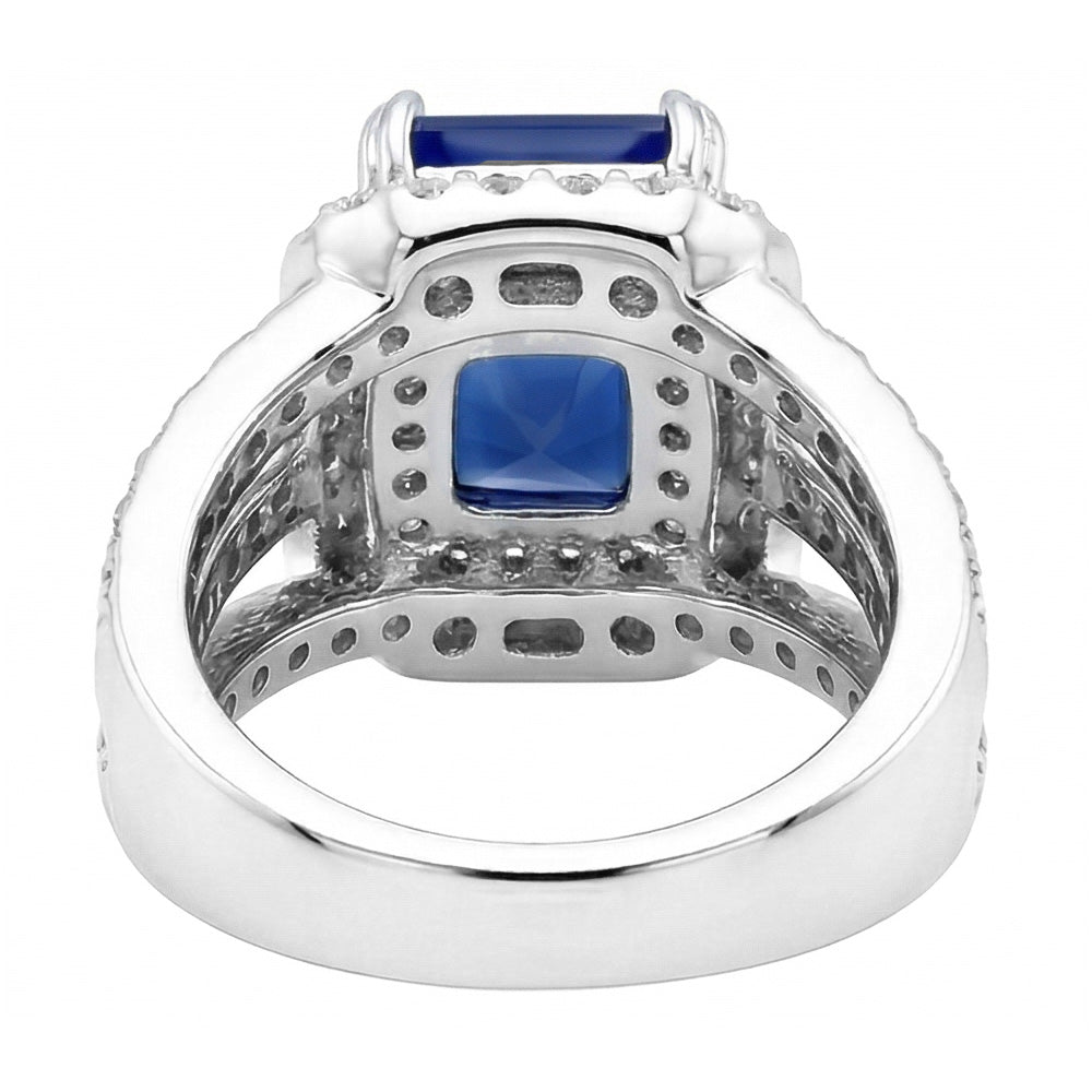 Halo Radiant Sapphire Natural Earth Mined Diamond Engagement Ring With Jacket 4.50 Carats
