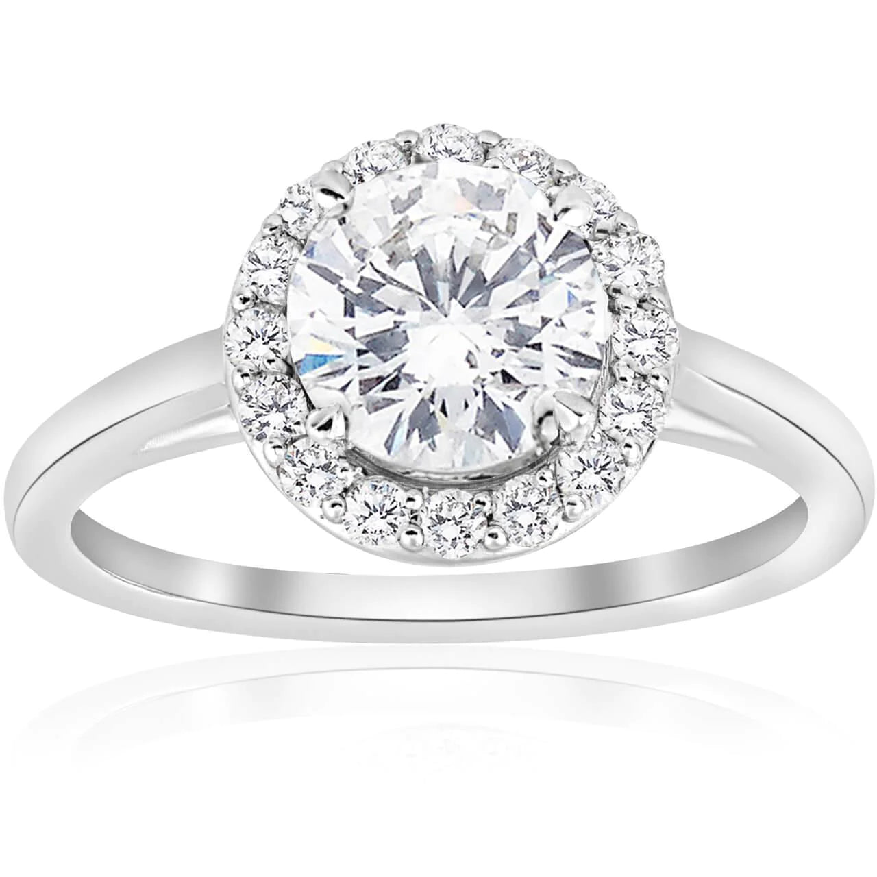 Halo Real Diamond Engagement Ring 2.50 Carats White Gold 14K