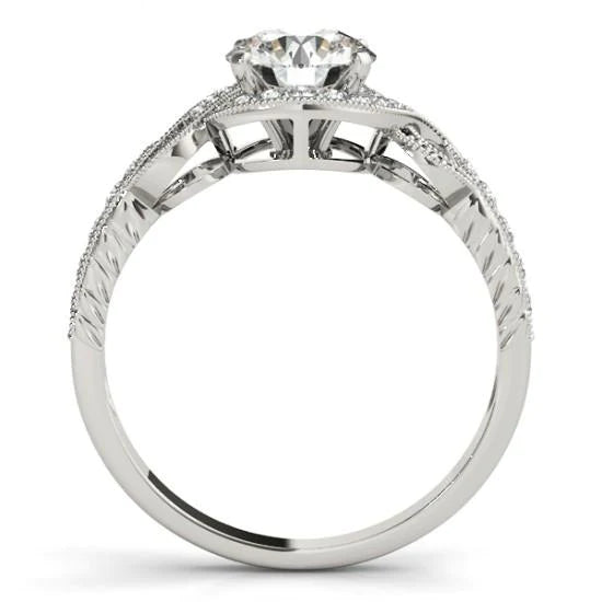 Halo Real Diamond Engagement Ring Twisted Shank 1.35 Carats White Gold 14K