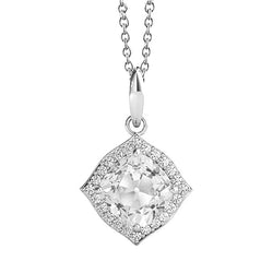 Halo Real Natural Earth Mined Diamond Pendant Cushion Old Mine Cut Prong Set 4 Carats Gold 14K