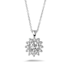 Halo Natural Earth Mined Diamond Pendant Oval Necklace With Chain 2 Carats White Gold 14K
