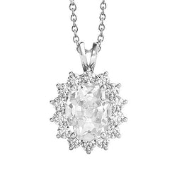 Halo Real Diamond Pendant Oval Old Miner With Chain Prong Set 5 Carats