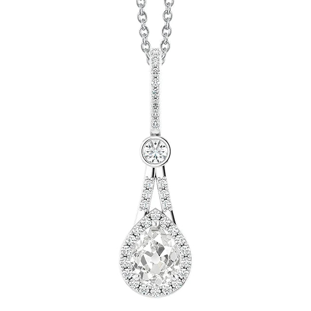 Halo Real Diamond Pendant With Bail Round & Pear Old Mine Cut 2.50 Carats