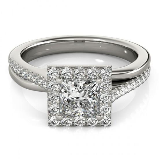 Halo Real Diamond Princess Cut With Accents Engagement Ring 1.50 Carats