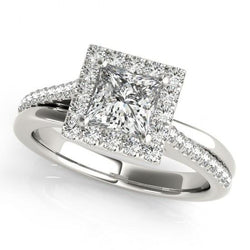 Halo Real Diamond Princess Cut With Accents Engagement Ring 1.50 Carats