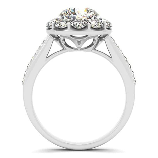 Halo Real Diamond Solitaire Ring Flower Shape With Accent 2.75 Carat WG 14K