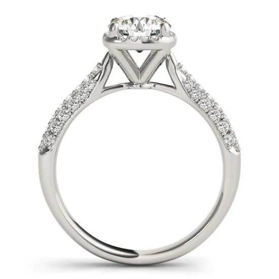 Halo Real Diamond Solitaire Ring With Accent 1.50 Carat New White Gold 14K
