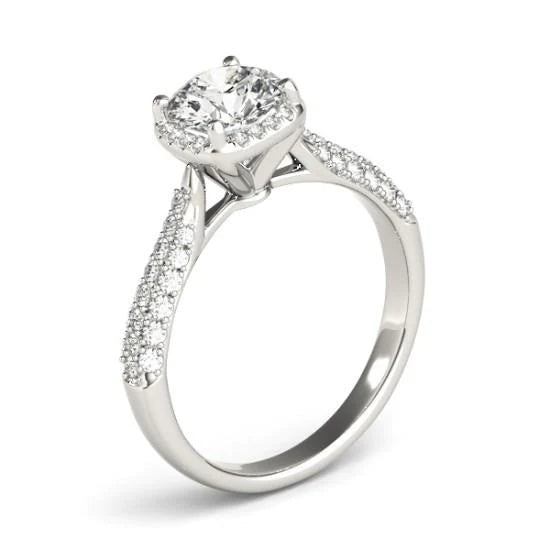 Halo Real Diamond Solitaire Ring With Accent 1.50 Carat New White Gold 14K