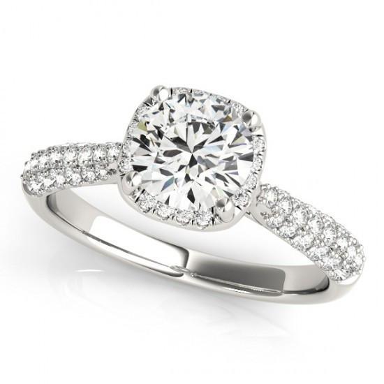 Halo Real Diamond Solitaire Ring With Accent 1.50 Carat New White Gold 14K