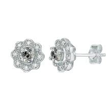 Halo Natural Earth Mined Diamond Studs Flower Style Old Cut Earrings 4 Carats Push Backs
