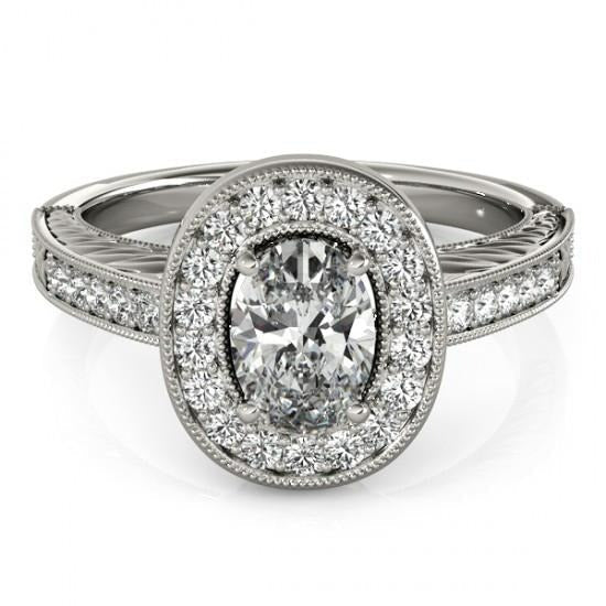 Halo Real Natural Earth Mined Diamond Vintage Style Engagement Ring 1.25 Carat Solid WG 14K