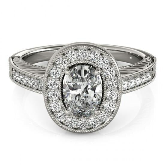 Halo Real Diamond Vintage Style Engagement Ring 1.25 Carat Solid WG 14K