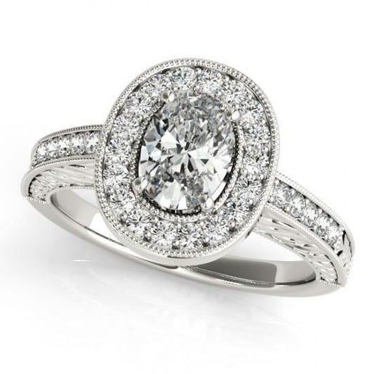 Halo Real Diamond Vintage Style Engagement Ring 1.25 Carat Solid WG 14K