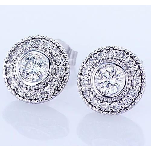 Halo Real Round Diamond Stud Earring 2.50 Carats White Gold 14K F Vs1 Vvs1