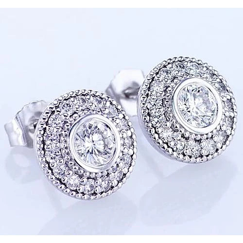 Halo Real Round Diamond Stud Earring 2.50 Carats White Gold 14K F Vs1 Vvs1