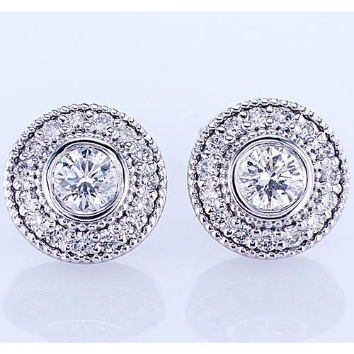 Halo Real Round Diamond Stud Earring 2.50 Carats White Gold 14K F Vs1 Vvs1