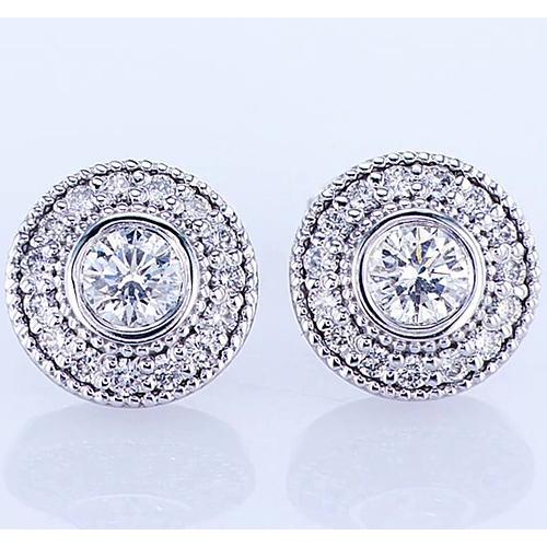 Halo Real Round Diamond Stud Earring 2.50 Carats White Gold 14K F Vs1 Vvs1