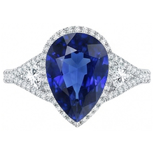 Halo Ring Bezel Set Pear Blue Sapphire & Natural Earth Mined DIAMOND ( NOT LAB GROWN ) Accents 4 Carats